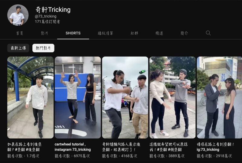 ▲創作者奇軒以「Shorts短影音」闖出一片天，訂閱數進展飛快衝到170萬。（圖/奇軒YT頻道）