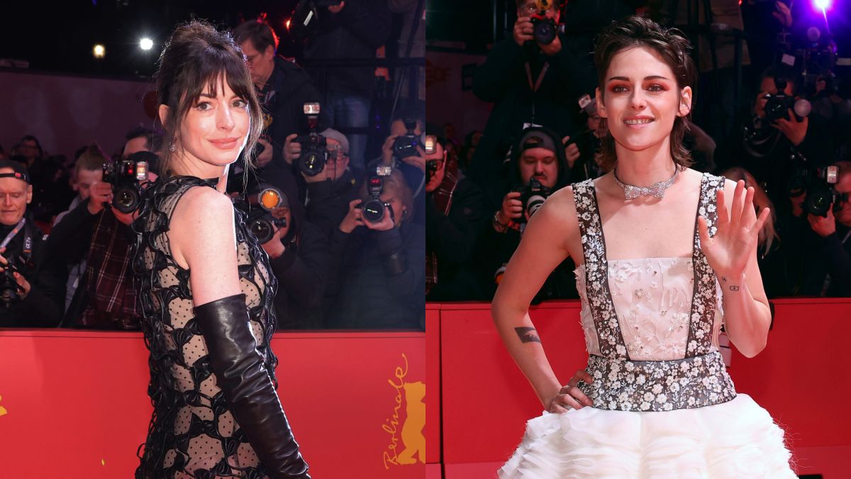 ▲安海瑟薇（左）、克莉絲汀史都華成為柏林影展開幕焦點。（圖／美聯社）