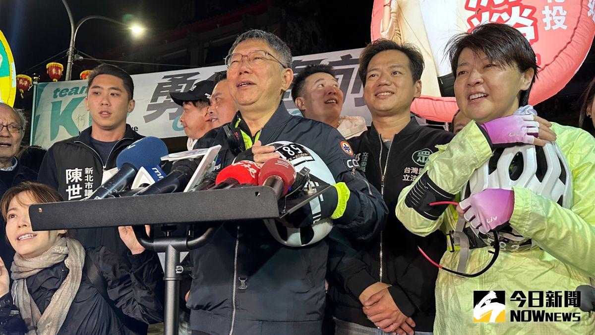 ▲民眾黨主席柯文哲與台北市前副市長黃珊珊，25日一同挑戰騎乘自行車「一日北高」行程，並於活動前接受媒體訪問。（圖／記者丁上程攝，2023.02.25）