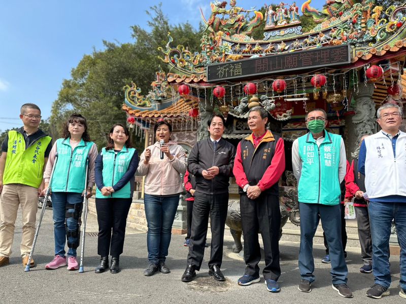 ▲賴清德一下午跑了鹿谷3家廟宇、還參與水里、鹿谷造勢2場活動。(圖/蔡培慧競總提供,2023.02.27)