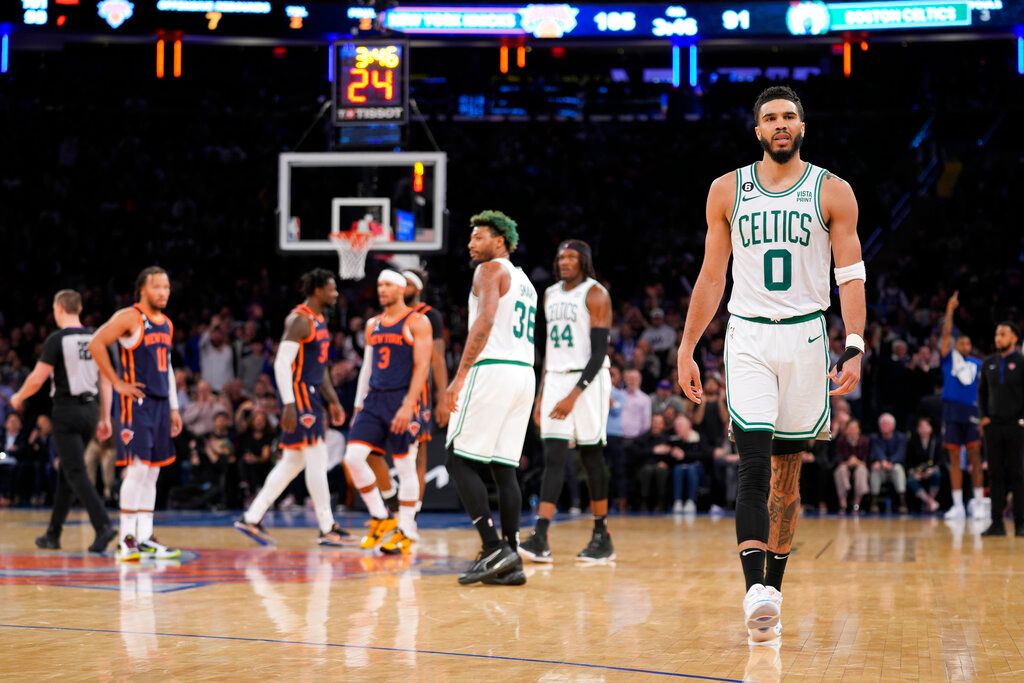 ▲塞爾提克外線低迷不敵尼克，Jayson Tatum還被驅逐出場。（圖／美聯社／達志影像）