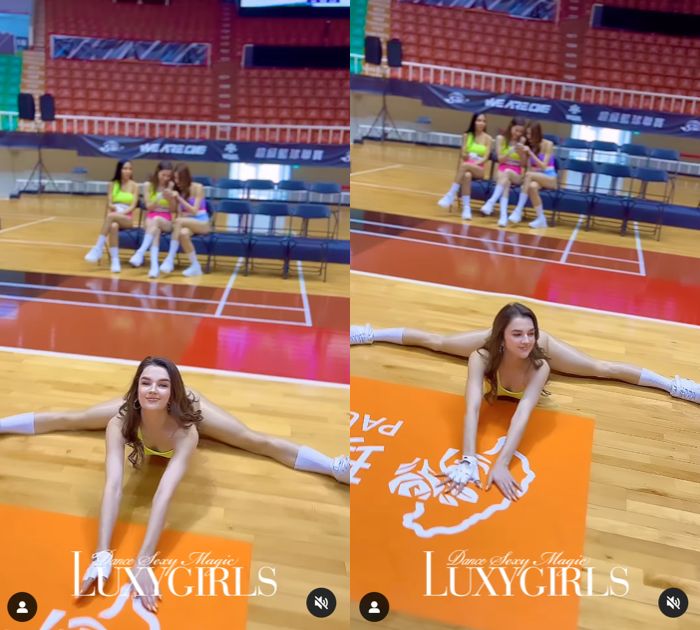 ▲「人間芭比」Natalia在籃球場上劈腿、做出一連串高難度動作。（圖／翻攝自Luxy Girl IG）