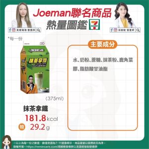 ▲Joeman聯名商品之「抹茶拿鐵」熱量圖鑑。（圖／高敏敏提供）