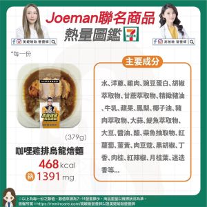 ▲Joeman聯名商品之「咖哩雞排烏龍燴麵」熱量圖鑑。（圖／高敏敏提供）