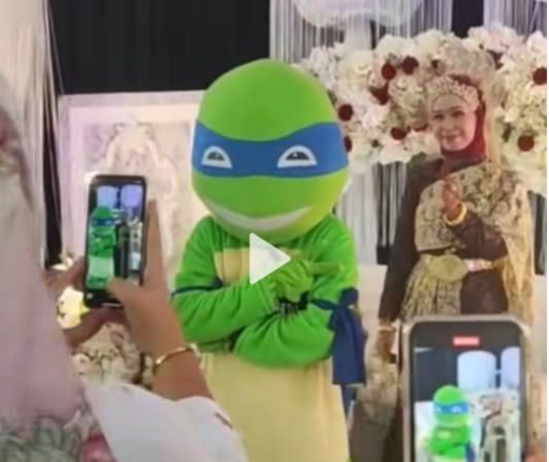 ▲大馬男子扮成忍者龜出席前女友婚禮。（圖／翻攝自TikTok）