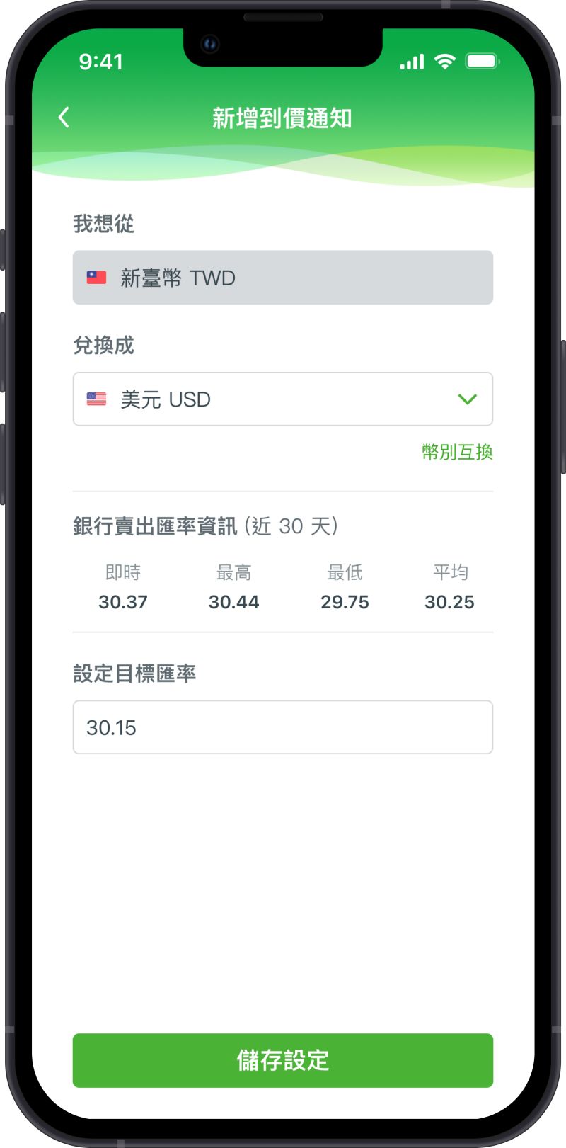 ▲CUBE App申請外幣帳戶,可以設定匯率到價通知,不需要時刻盯著匯率。(圖/品牌提供)