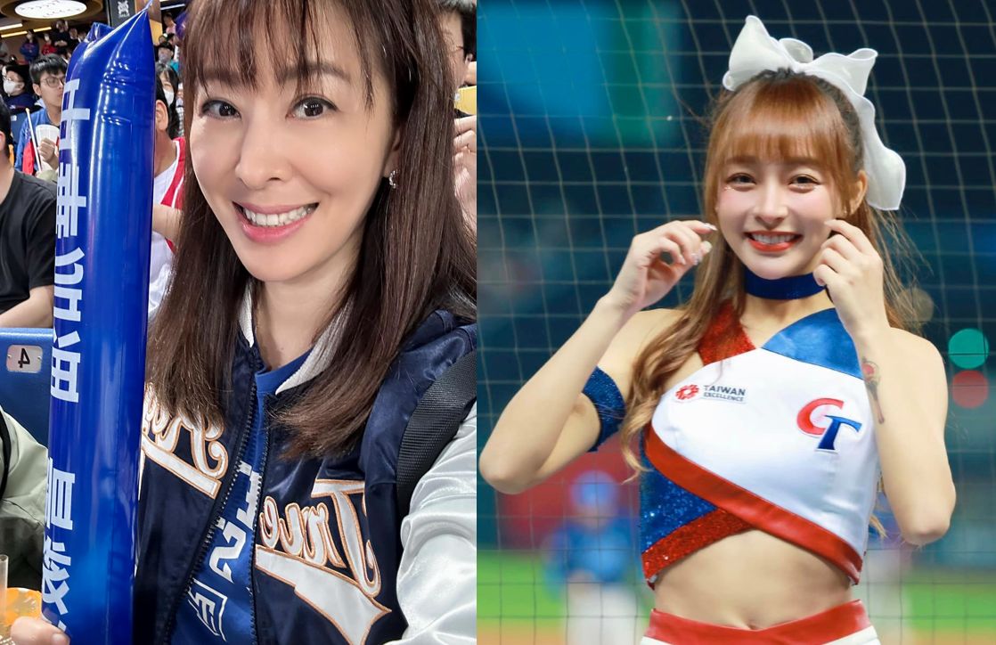 ▲賈永婕（右）和老公到球場觀賽，豈料老公手機裡滿滿的林襄（左），讓她傻眼直呼：「一直拍」。（圖／翻攝自賈永婕、林襄臉書）