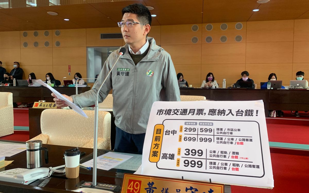 ▲民進黨市議員黃守達主張，市府應將台鐵納入市境月票範圍。（圖／黃守達提供，2023.03.14）