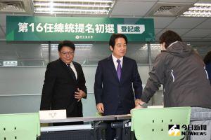 賴清德在潘孟安及幕僚陪同下,赴中央黨部登記投入總統初選。 ▲賴清德在潘孟安及幕僚陪同下,赴中央黨部登記投入總統初選。(圖/記者林調遜攝,2023.03.15)