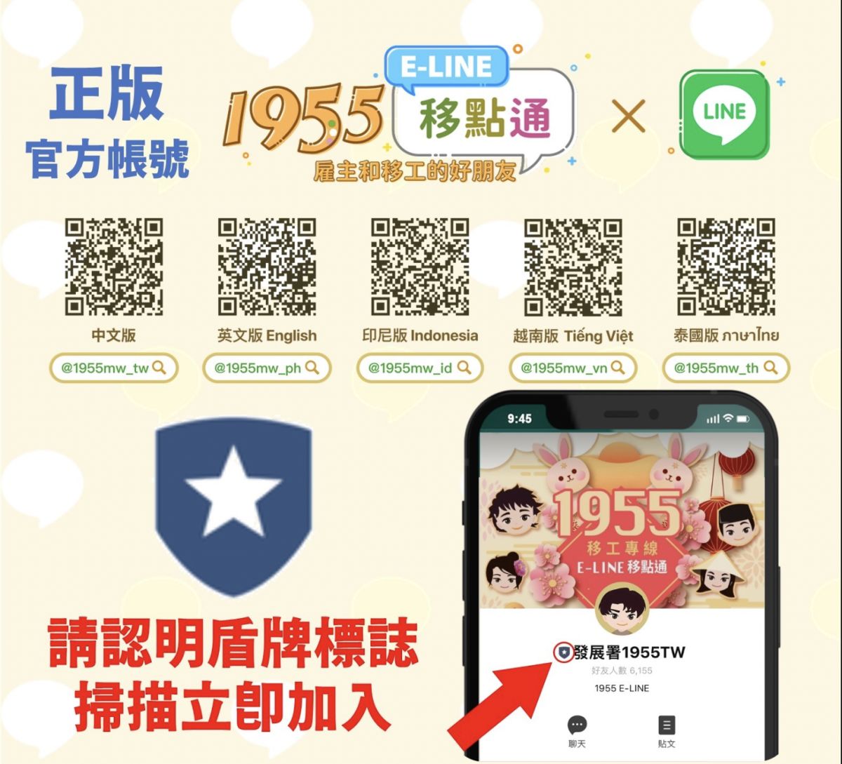 ▲勞動部請移工認證官方LINE帳號。（圖／勞動部勞動力發展署）