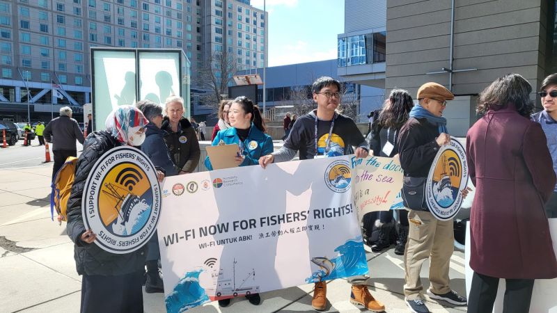 ▲台灣人權聯盟認為外籍漁工的Wi-Fi使用權至關重要。（圖／移工國際台灣分會）