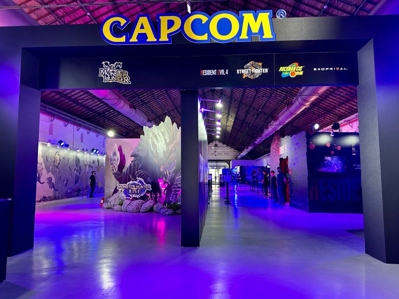 ▲一號展館將以CAPCOM為主題,有《惡靈古堡4 重製版》、《快打旋風6》、《洛克人 EXE 合集》未上市新作搶先試玩,還有《魔物獵人》獵人系列武器裝備也在此區。(圖/記者周淑萍攝)