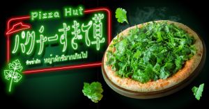▲日本必勝客推出香菜味披薩，上面灑滿三棵香菜。（圖／Twitter：Pizza_Hut_Japan）
