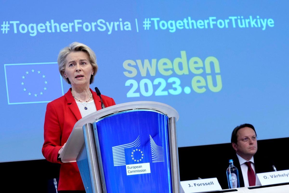 ▲歐洲聯盟20日越洋召集逾60個國家和國際組織，舉行為土耳其、敘利亞2月6日大地震災後持續賑濟和重建的捐助會議。（圖／美聯社／達志影像）