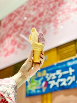 SOGO日本展百家美食現吃 花千元抽「6萬日本機票+住宿」 ▲北海道特有水果冰淇淋,哈密瓜、藍靛果口味必吃。(圖/記者蕭涵云攝)