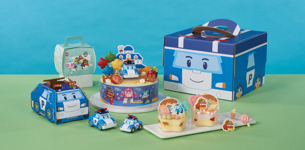 ▲兒童界偶像明星《救援小英雄》，救援小隊出任務變成超可愛蛋糕！85度C獨家全台限量販售3款波力車子公仔造型蛋糕。隊長波力帶著羅伊一起現身，蛋糕紙盒還可變成波力警車置物盒。（圖／85度C提供）