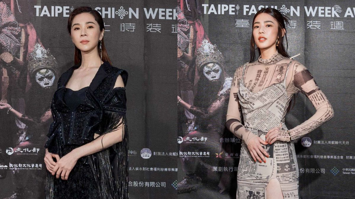 ▲謝盈萱（左）、林思宇（宇宙），出席在台南「南鯤鯓代天府」舉行的台北時裝週AW23開幕秀。（圖／文化部提供）