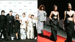 ▲莉奈（右1）也提到很感謝名設計師申子芹（右2）的信任，成功讓林襄（右3）走上東京時裝周的舞台。（圖／翻攝莉奈IG）