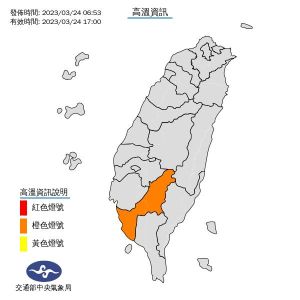 氣象局針對南部地區發布高溫警報,有連續出現36度高溫情況會發生。 ▲氣象局針對南部地區發布高溫警報,有連續出現36度高溫情況會發生。(圖/氣象局)