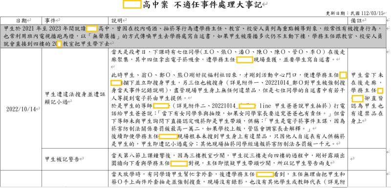 ▲網路流傳人本版大事紀,甲生就讀的豐原高中也曝光。(圖/翻攝網路,2023.03.24)