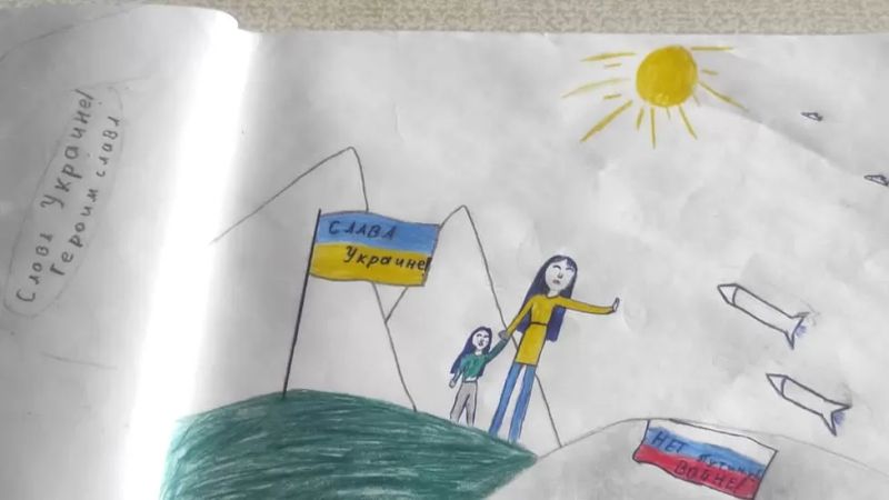 ▲一位俄羅斯女童因為畫了這幅被認為是同情烏克蘭的反戰畫作，被警方帶去兒童之家接受調查，女童父親恐也因此面臨牢獄之災。（圖／翻攝自OLGA PODOLSKAYA）