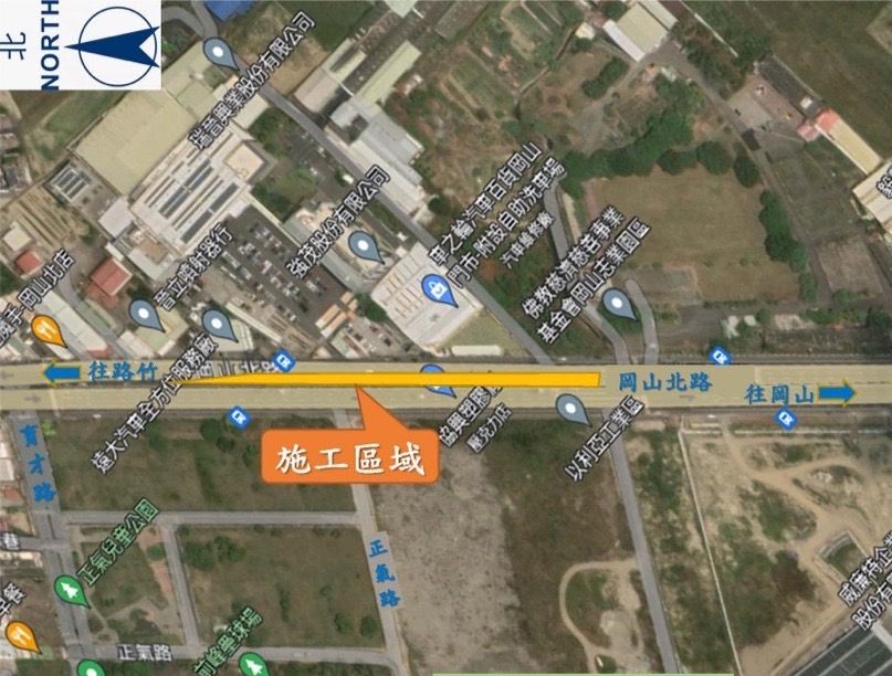 ▲高捷岡山路竹延伸線3月28日起岡山北路(慈濟岡山志業園區~育才路)北上側路段進行交維施工。（圖／高市府捷運局提供）