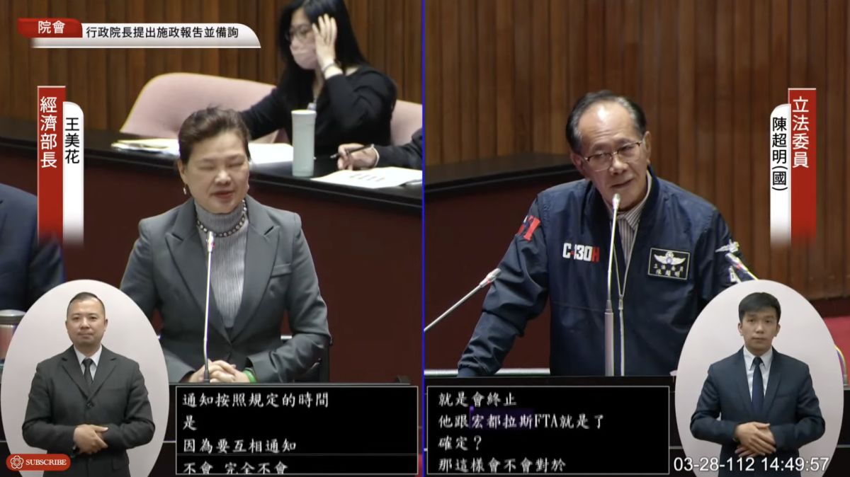 ▲王美花表示台宏FTA終止，對於台灣申請加入CPTPP完全沒有影響。（圖／翻攝自國會頻道YouTube）