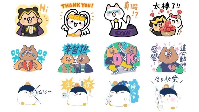 ▲LINE免費貼圖本周有新料，合計18組爽用。（圖／LNE）