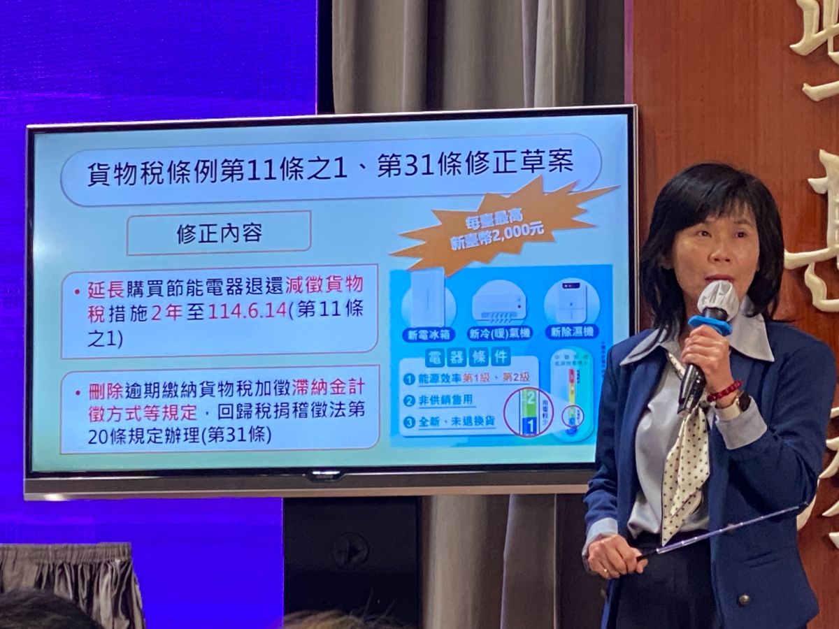 ▲財政部賦稅署長宋秀玲說明，政院拍板貨物稅條例修正草案再延長2年。（圖／記者陳威叡攝，2023.03.30）