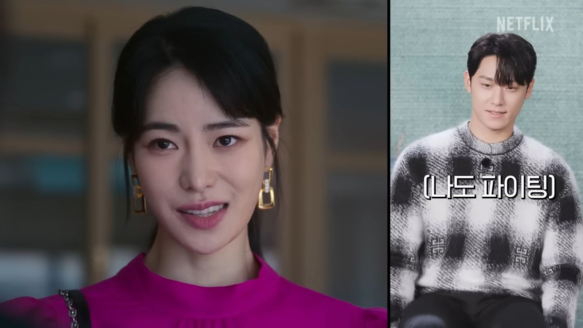 ▲《黑暗榮耀》幕後討論會上，李到晛（左）模仿林智妍說「加油」。（圖／Netflix Korea 넷플릭스 코리아 YouTube）