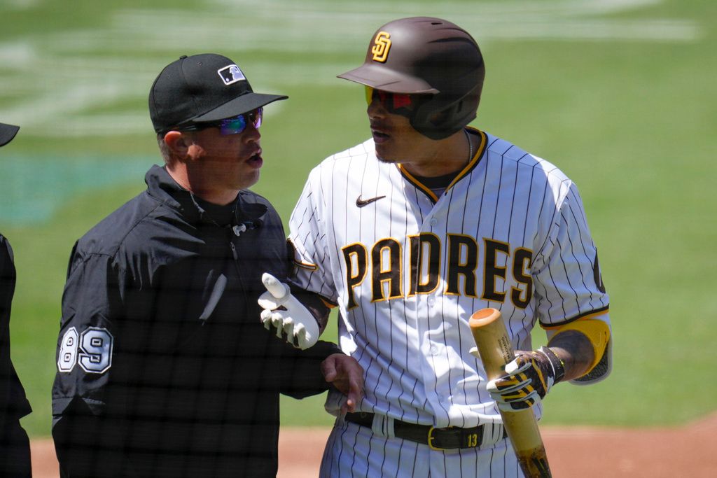 ▲教士隊Manny Machado被趕出場。（圖／美聯社／達志影像）