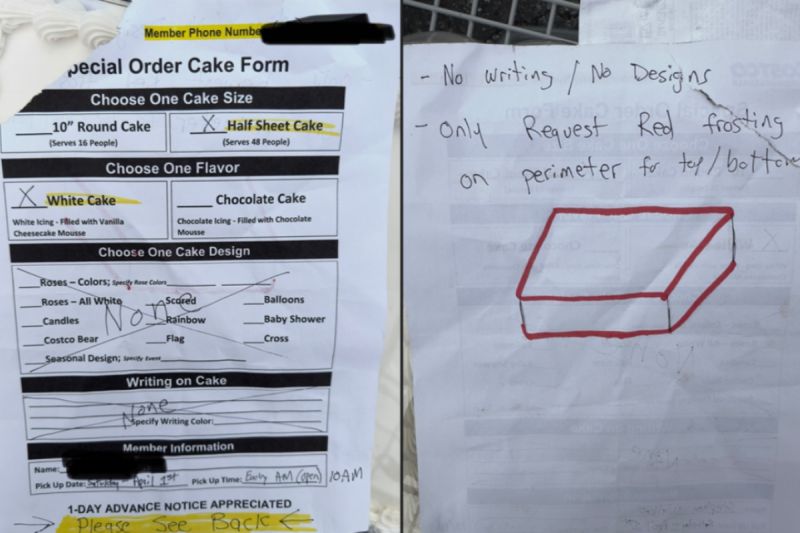 ▲原PO貼出自己所填寫的好市多客製化蛋糕訂單，上面畫的是他的設計圖。（圖／Reddit）