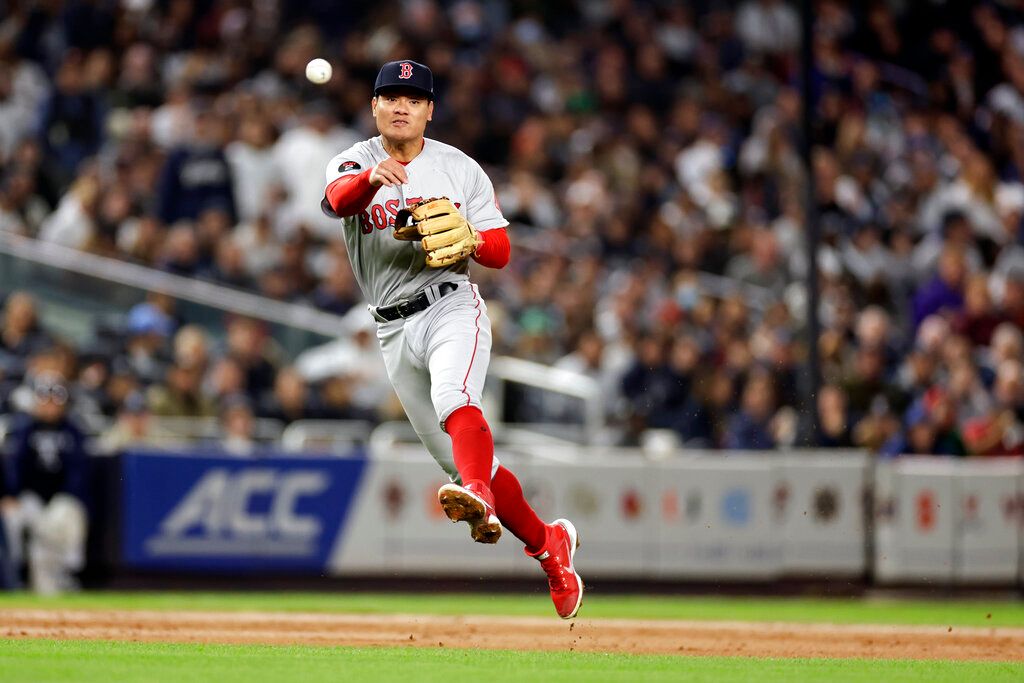 ▲紅襪台灣好手張育成精彩守備。（圖／美聯社／達志影像）