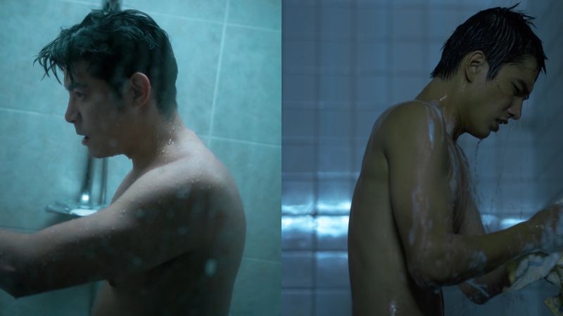 ▲王柏傑（左）、曾敬驊在《疫起》片中裸身沐浴。（圖／CATCHPLAY＋提供）