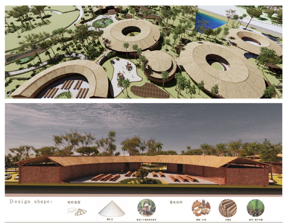 ▲空設系學生阮金玉作品「Children Village」以竹、紅磚等當地的永續材料，入圍紅點設計概念獎（圖／崑山科大提供）