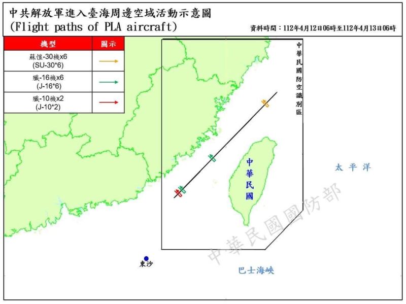 ▲解放軍進入台海周邊空域活動示意圖。(圖/國防部提供)