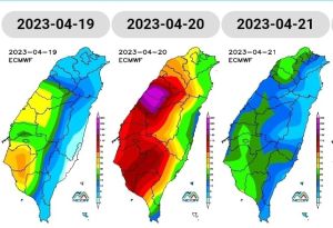 ▲歐洲模式(ECMWF)最新降雨預測出爐，專家分析和梅雨鋒面過境時的降雨有拼。（圖／翻攝觀氣象看天氣臉書）