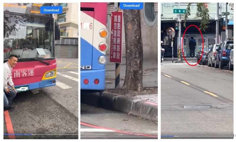 ▲台中市議員江和樹目睹司機將公車停在重點取締路段,竟是為了跑到附近商店抓娃娃(右圖紅圈)。(圖/翻攝江和樹臉書,2023.04.19)
