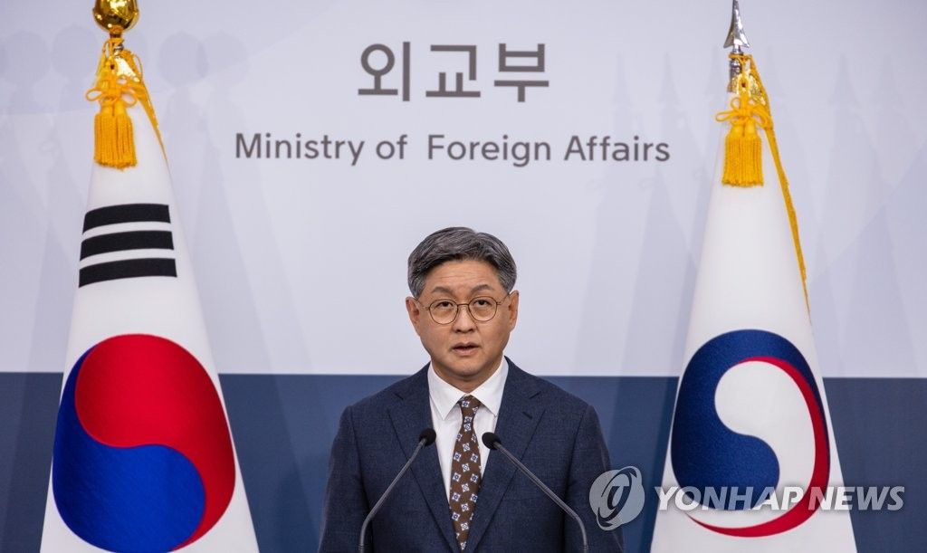 ▲韓國外交部發聲明回擊中國外交部的說法，稱中國嚴重失禮，「令人不禁質疑中國的國格」。圖為韓國外交部發言人任洙奭。（圖／翻攝韓聯社）