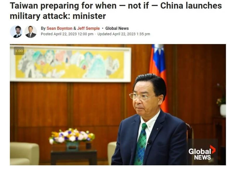 ▲外交部長吳釗燮接受加拿大「環球新聞」專訪，強調台灣不會屈服於中國威權壓迫。（圖取自環球時報網頁globalnews.ca）
