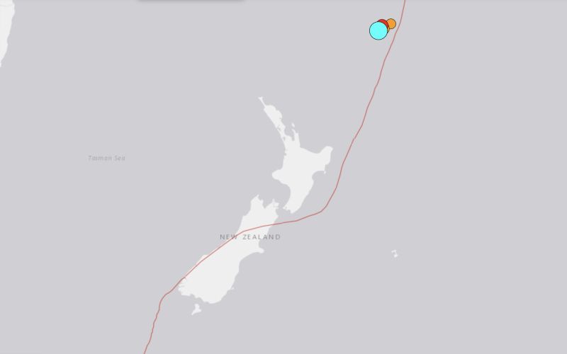 ▲紐西蘭東北部「克馬得群島」地區24日發生規模7.3地震。（圖／翻攝自美國地質調查局）