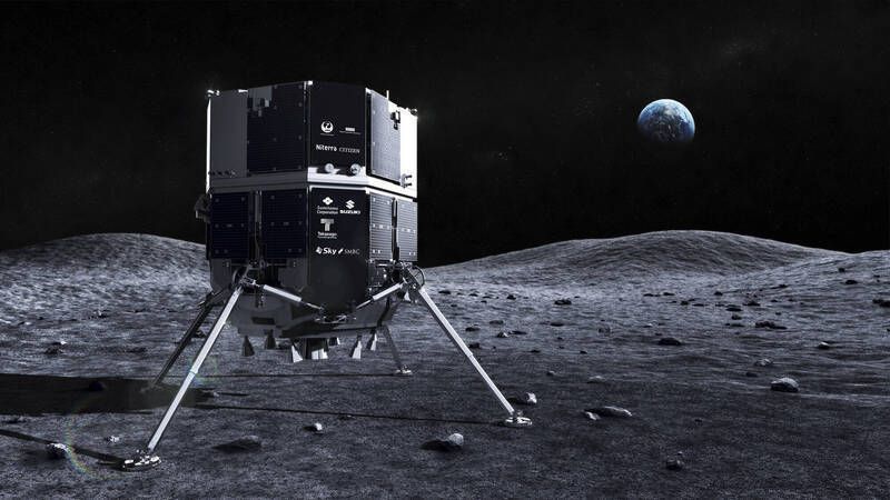 ▲日本航太新創公司ispace「白兔-R」M1登月艙，預計台灣時間26日凌晨降落月球，圖為降落示意圖。（圖／美聯社）