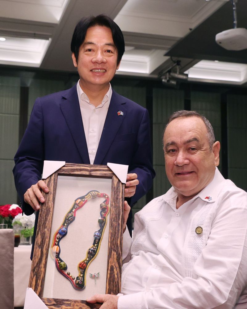 ▲副總統賴清德設晚宴款待瓜地馬拉總統賈麥岱,賓主盡歡。(圖/總統府提供)