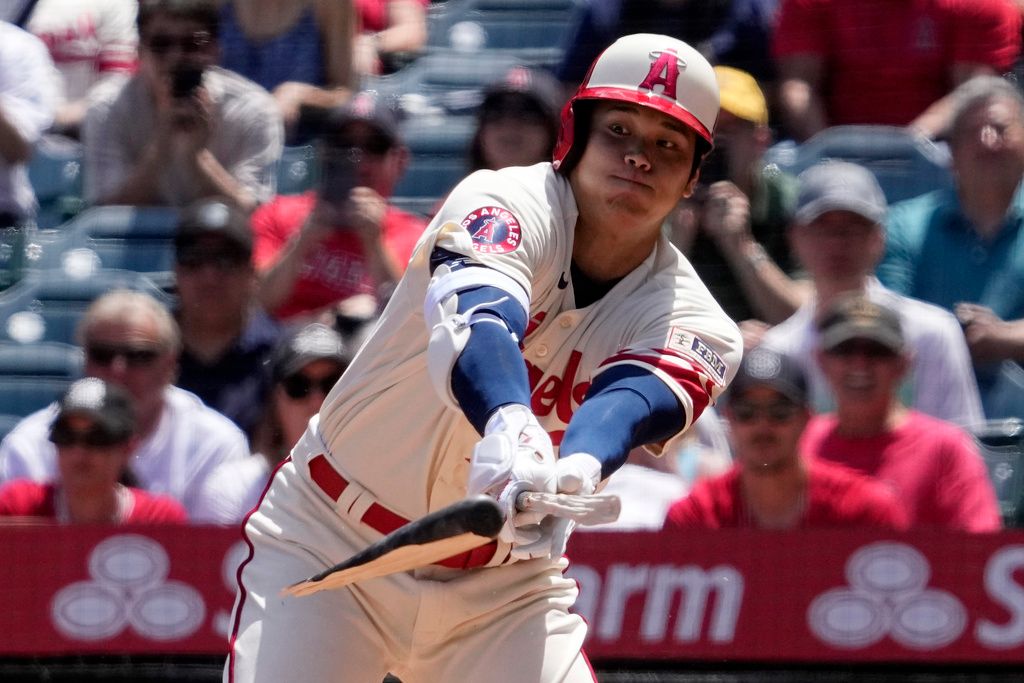 ▲天使隊二刀流球星大谷翔平差點開轟。（圖／美聯社／達志影像）