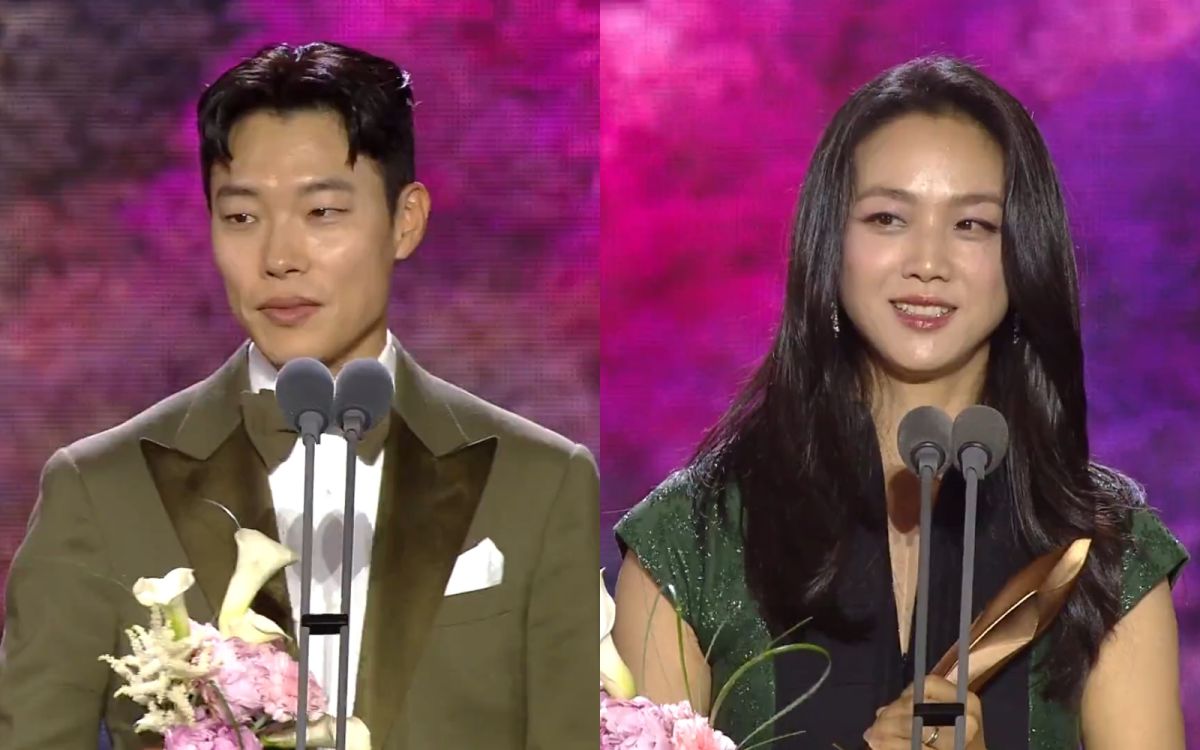 ▲《晝盲神探》柳俊烈（左）、《分手的決心》湯唯拿下《百想藝術大賞》「電影部門」的影帝、影后。（圖／baeksang.official Tik Tok）