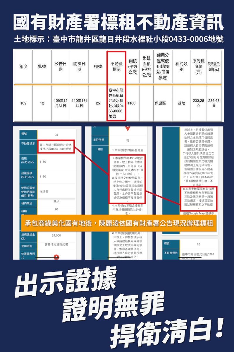 ▲顏寬恒提出國有地招租資訊,指是合法承租。(圖/顏寬恒辦公室提供,2023.05.01)