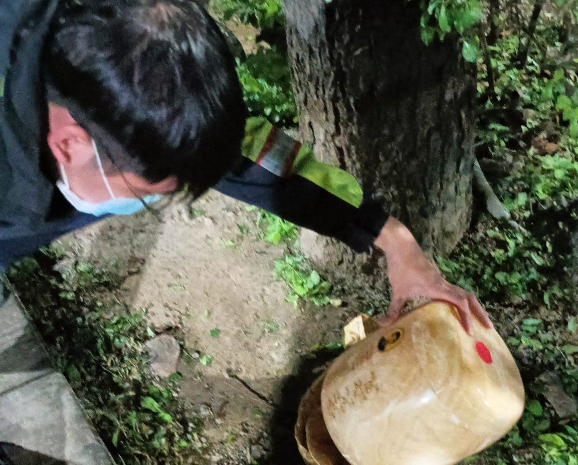 ▲昨（2）日晚間有民眾行經新北市三重區龍濱路時，赫然驚見中央分隔島的樹下有一個骨灰罈。（圖／翻攝爆料公社）