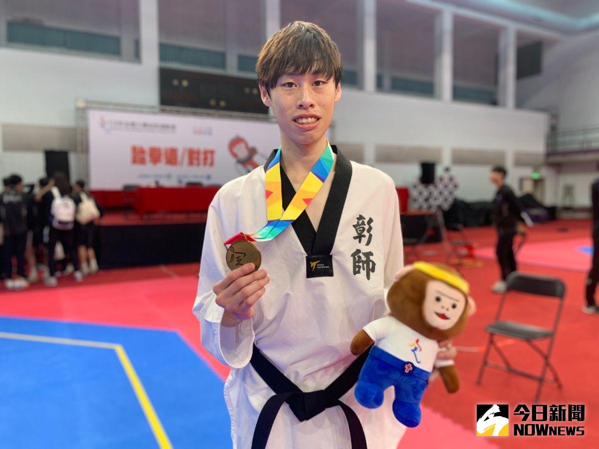 ▲男子58公斤級彰化師大大一菜鳥葉奇勳在全大運寫下大驚奇。記者廖聿偉攝