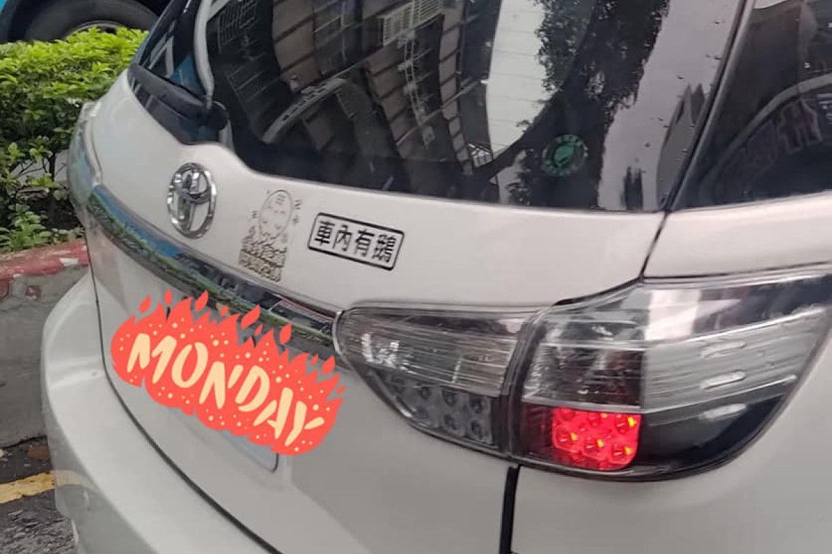 ▲原PO在路上看到一台汽車在後車廂處貼「車內有鵝」。（圖／臉書社團《路上觀察學院》） 