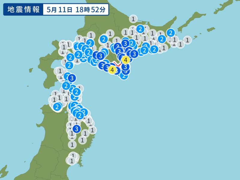 ▲北海道在當地時間11日下午18時52分發生規模5.4地震。（圖／翻攝自Yahoo JAPAN）